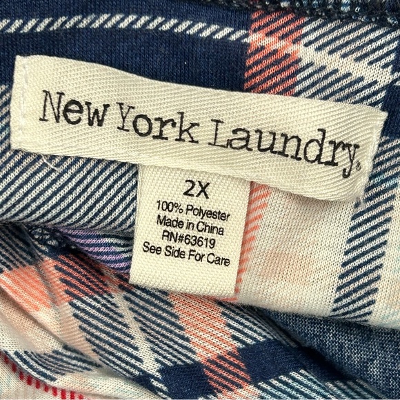 New York Laundry Womens Duster Cardigan Size 2X Open Roll Tab Sleeves Plaid Blue - Picture 6 of 7
